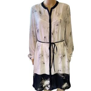 New SIMPLY VERA WANG ShirtDress With Bloc Minimalist Bloom BlackWhite Silky Sz M